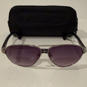 Chrome Hearts Black and Silver Sunglasses with Purple Lenses